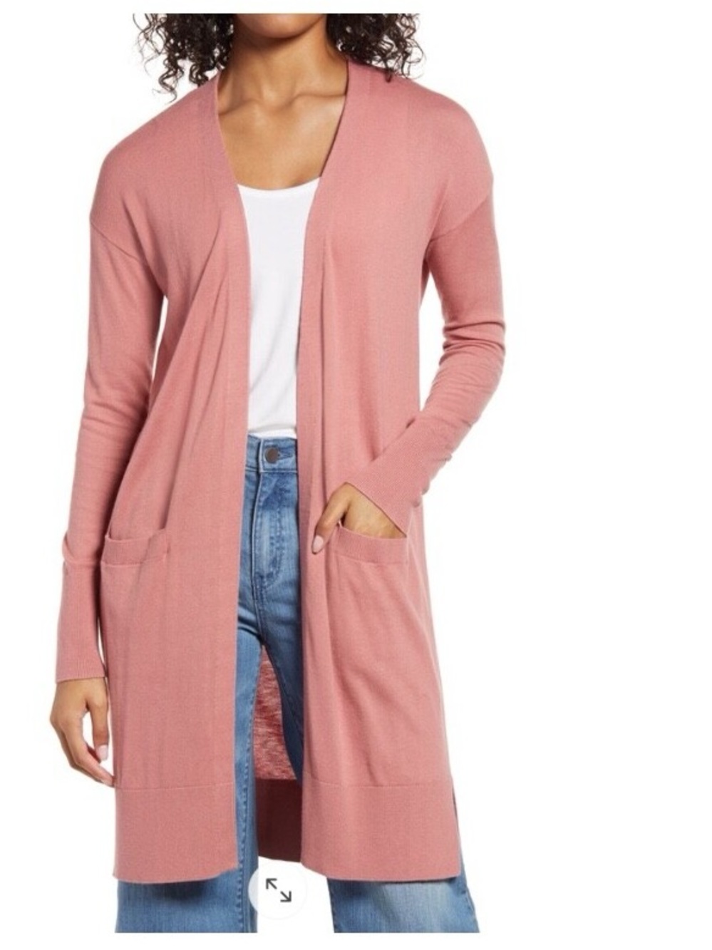 HALOGEN Cashmere Wool Blend Mauve Dusty Rose Open-Front Long Cardigan Sweater